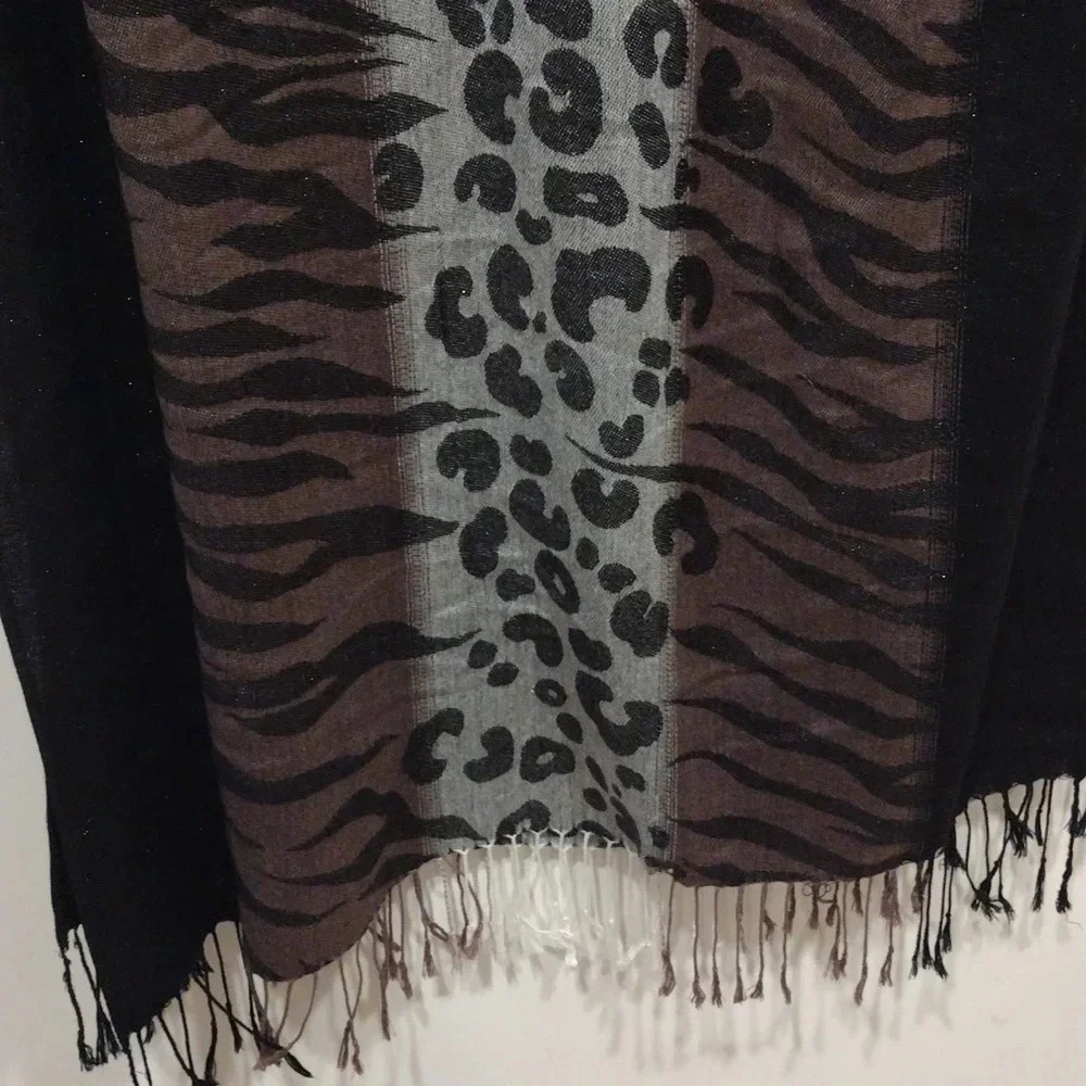 Chico's Multicolor Animal Print Scarf w/ Fringe 27